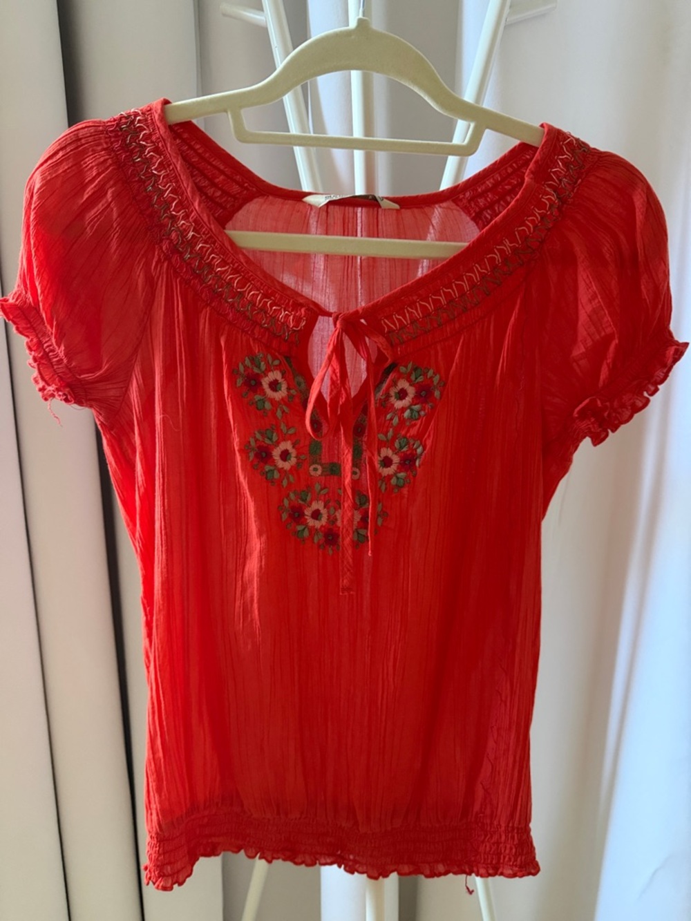 Women’s Red Embroidered Peasant Top
